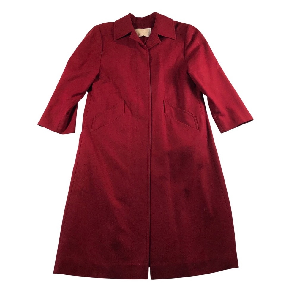 Pendleton Vintage Red Virgin Wool Overcoat Long Trench Coat Made in USA Womens